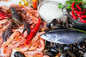 Морепродукты, рыба и рис